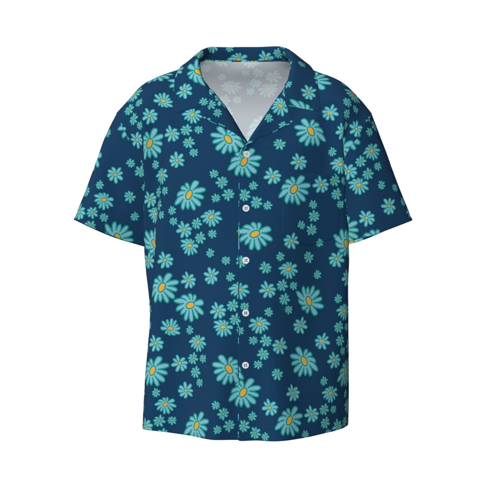 Disketp Men's Hawaiian Daisies Flowers Print Shirts Button Down Holiday
