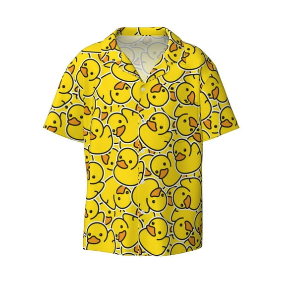 Disketp Men's Hawaiian Ducky Cartoon Animal Yellow Print Shirts Button Down Holiday Beach Shirts-XX-Large