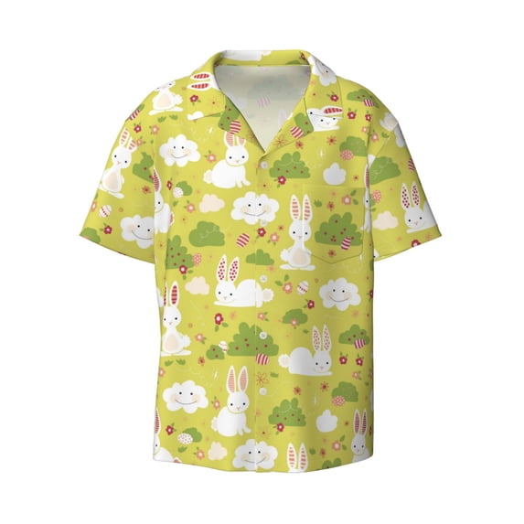 Disketp Men's Hawaiian Easter Bunny Print Shirts Button Down Holiday Beach Shirts-3X-Large