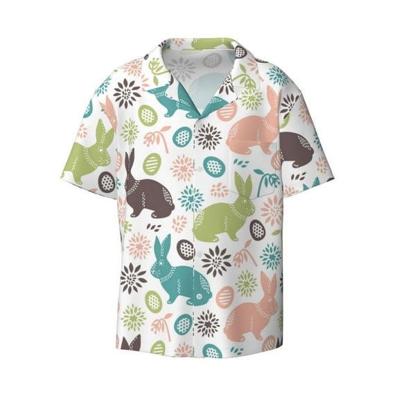 Disketp Men's Hawaiian Easter Rabbit Print Shirts Button Down Holiday Beach Shirts-4X-Large