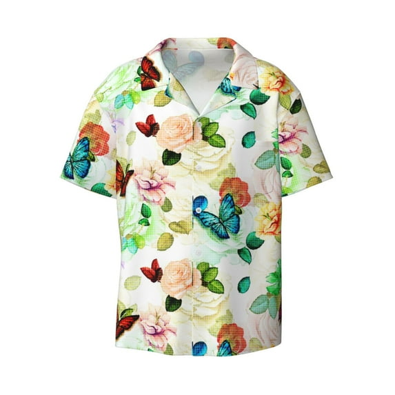Disketp Men's Hawaiian Floral Vintage Print Shirts Button Down Holiday Beach Shirts-X-Large