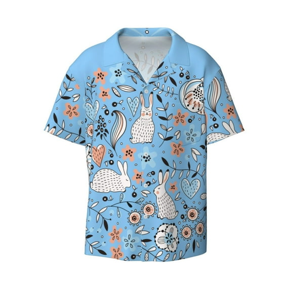 Disketp Men's Hawaiian Floral with Rabbits Print Shirts Button Down Holiday Beach Shirts-Small