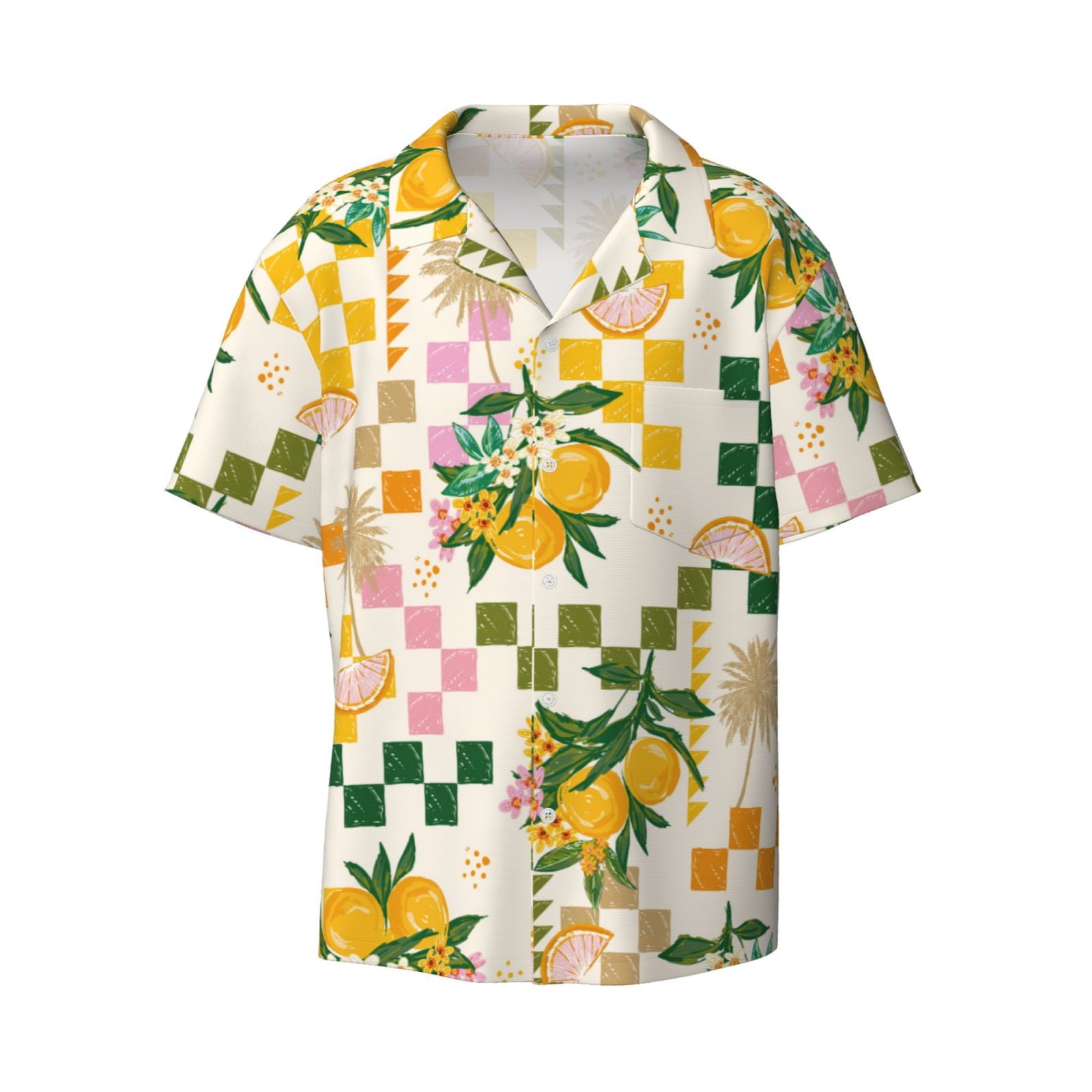 Disketp Men's Hawaiian Fruit Print Shirts Button Down Holiday Beach ...