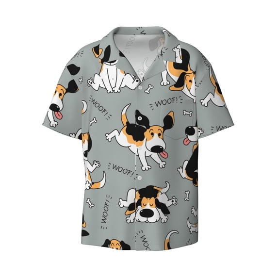 Disketp Men's Hawaiian Funny Beagle Active Dog Print Shirts Button Down Holiday Beach Shirts-X-Large