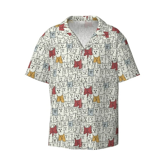 Disketp Men's Hawaiian Funny Cat White Print Shirts Button Down Holiday Beach Shirts-4X-Large