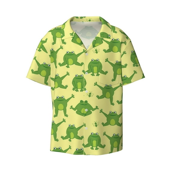 Disketp Men's Hawaiian Funny Frogs Print Shirts Button Down Holiday Beach Shirts-Medium