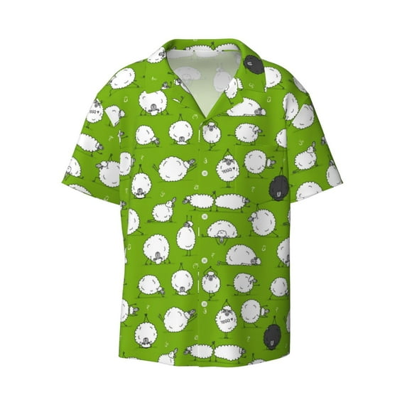 Disketp Men's Hawaiian Funny Sheep Doing Yoga Print Shirts Button Down Holiday Beach Shirts-XX-Large