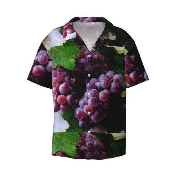 Disketp Men's Hawaiian Grape Print Shirts Button Down Holiday Beach Shirts-3X-Large