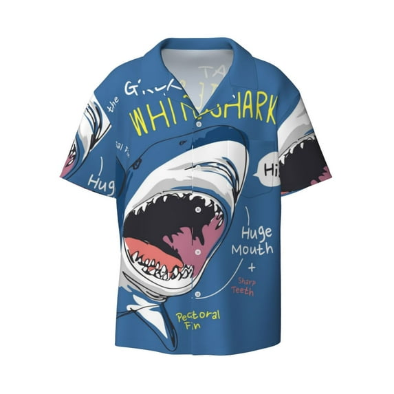Disketp Men's Hawaiian Great White Shark Print Shirts Button Down Holiday Beach Shirts-XX-Large