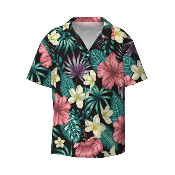 Disketp Men's Hawaiian Green Tropical Leaves Print Shirts Button Down Holiday Beach Shirts-Small