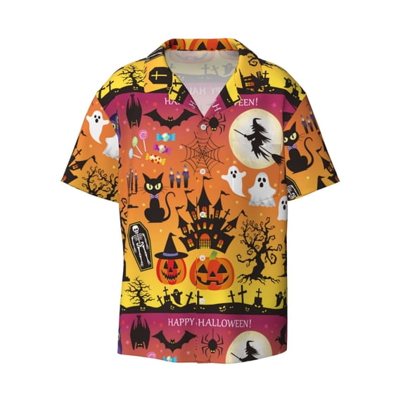 Disketp Men's Hawaiian Happy Halloween 4 Print Shirts Button Down Holiday Beach Shirts-XX-Large