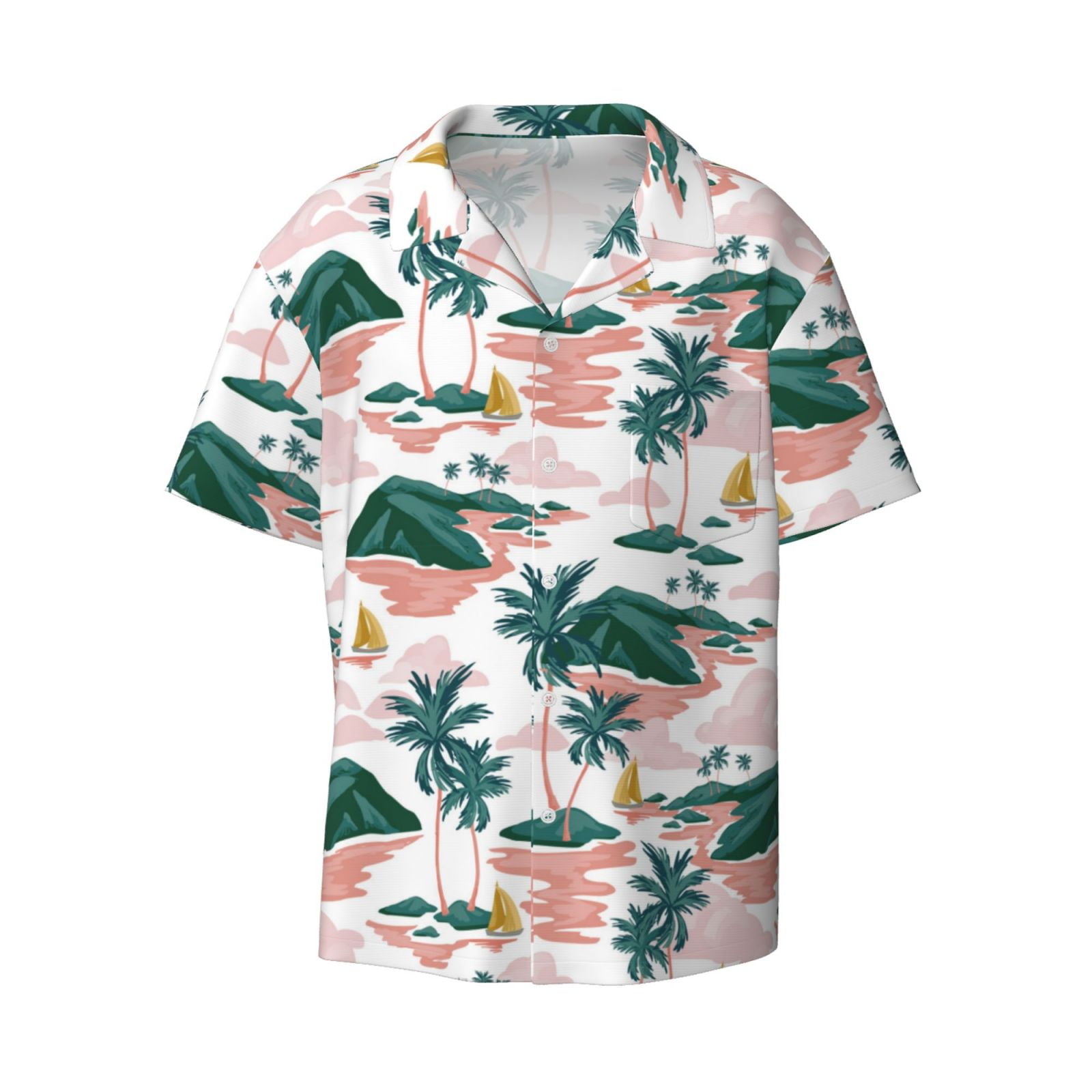 Disketp Men's Hawaiian Hawaii Palms Print Shirts Button Down Holiday
