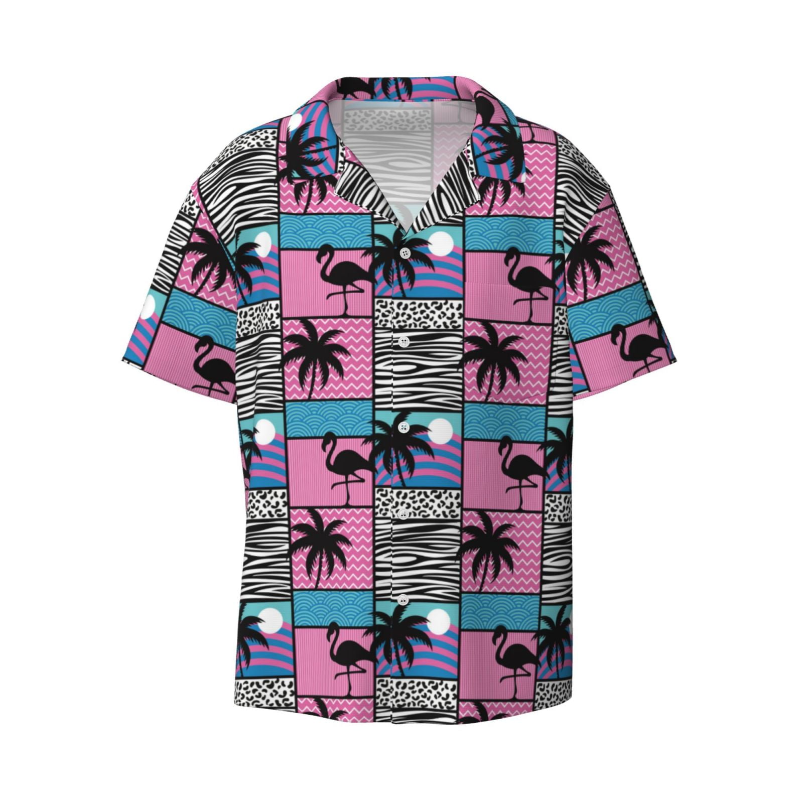 Disketp Men's Hawaiian Hawaii Palms Print Shirts Button Down Holiday