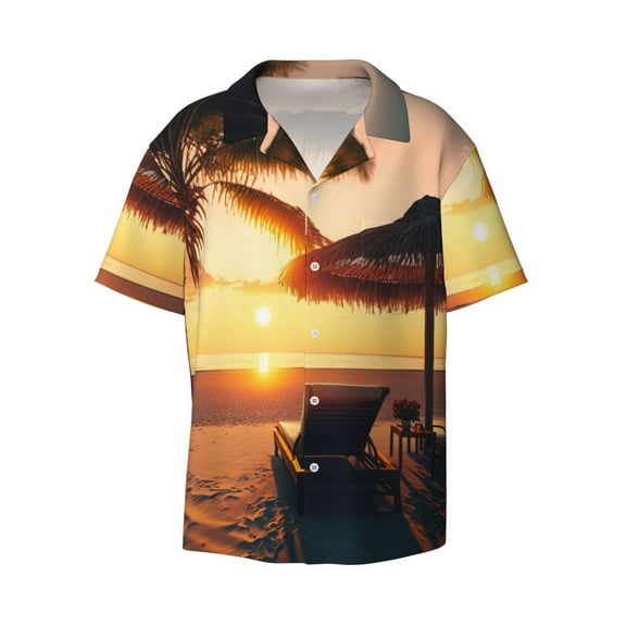 Disketp Men's Hawaiian Hawaiian Sunset Beach Print Shirts Button Down Holiday Beach Shirts-4X-Large