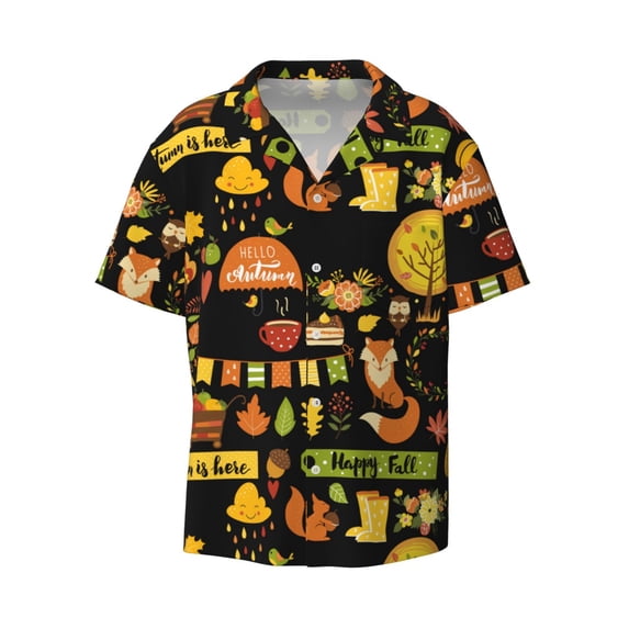 Disketp Men's Hawaiian Hello Fall Print Shirts Button Down Holiday Beach Shirts-4X-Large