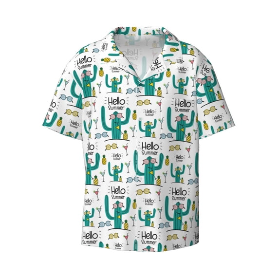 Disketp Men's Hawaiian Hello Summer Print Shirts Button Down Holiday Beach Shirts-Small