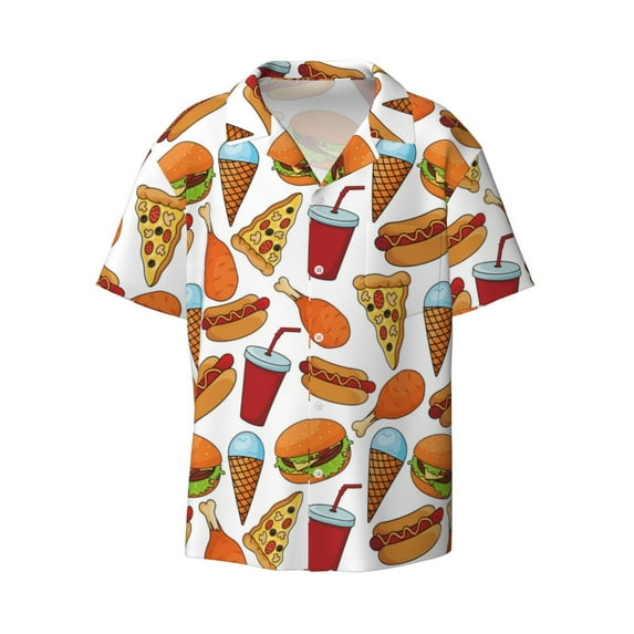 Disketp Men's Hawaiian Hot Dog Burger Print Shirts Button Down Holiday Beach Shirts-X-Large