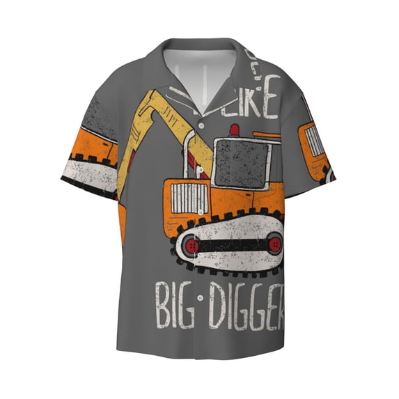Disketp Men's Hawaiian I Like Big Digger Print Shirts Button Down Holiday Beach Shirts-4X-Large
