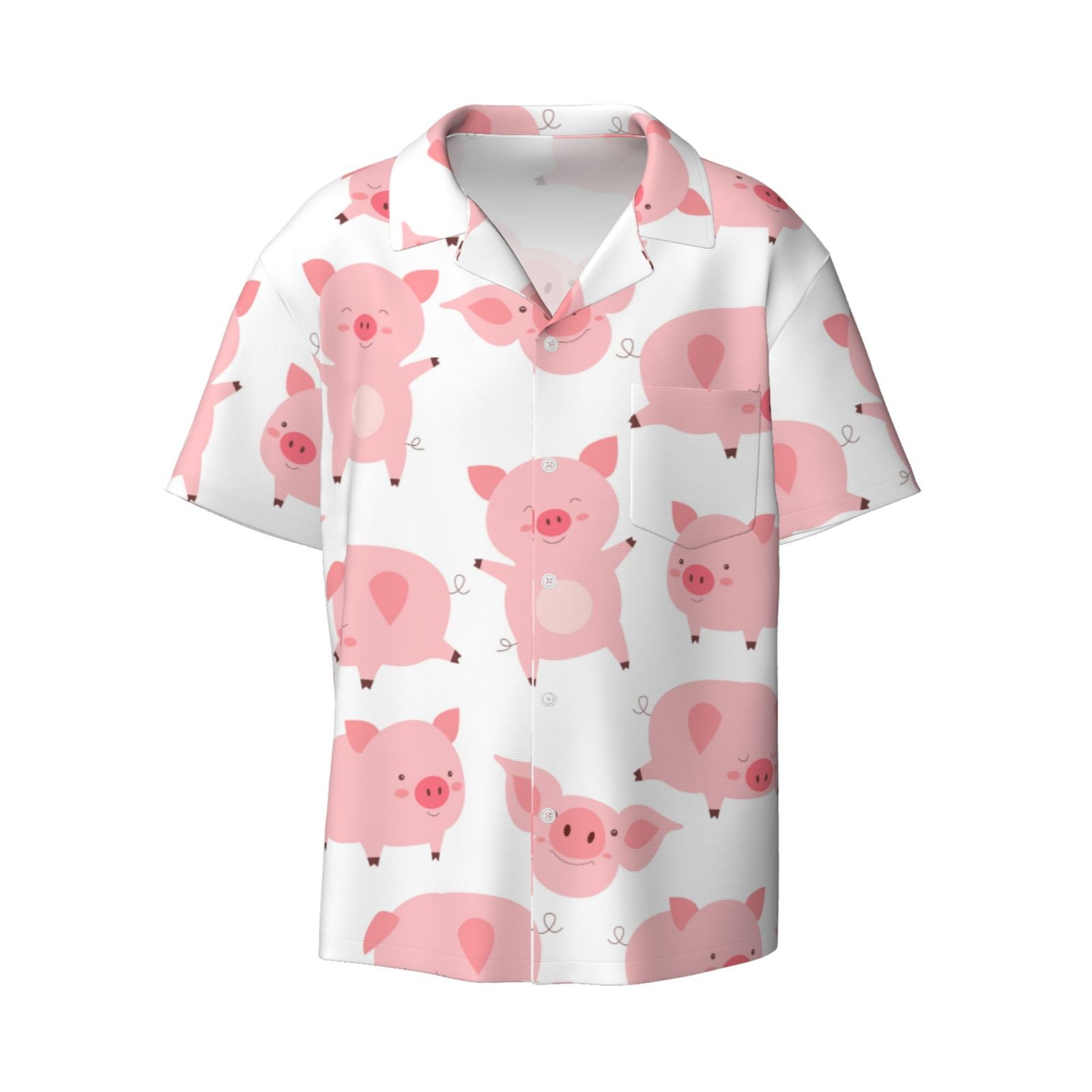 Disketp Men's Hawaiian Kawaii Pigs Print Shirts Button Down Holiday ...