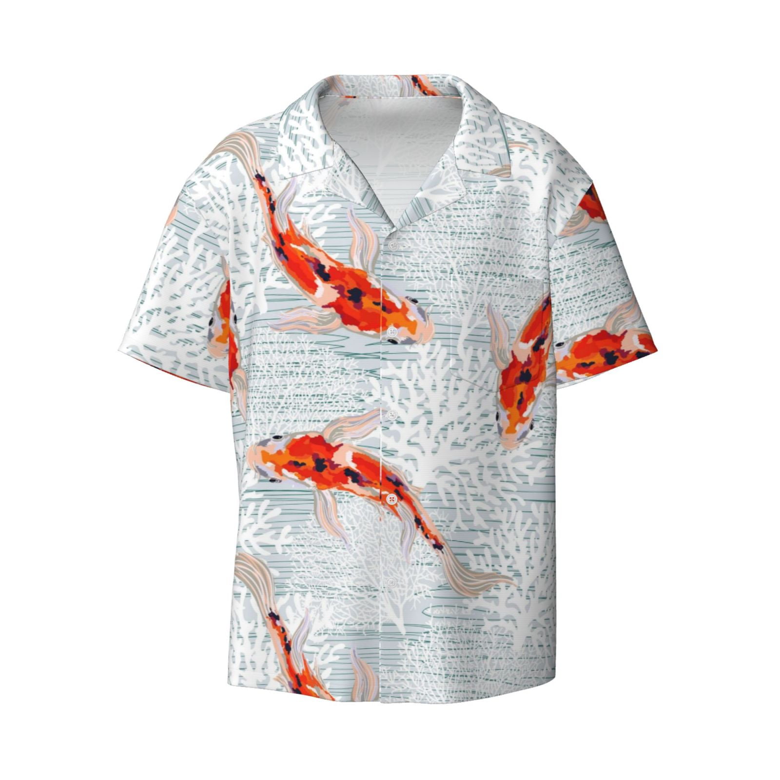 Disketp Men's Hawaiian Koi Fish Corals,Spring Summer Print Shirts ...