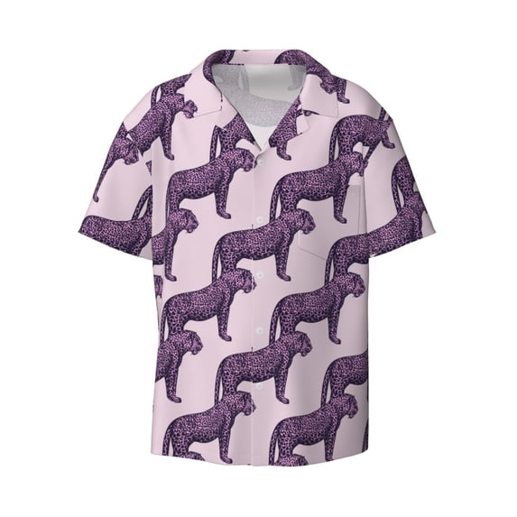 Disketp Men's Hawaiian Leopard Print Print Shirts Button Down Holiday Beach Shirts-Large