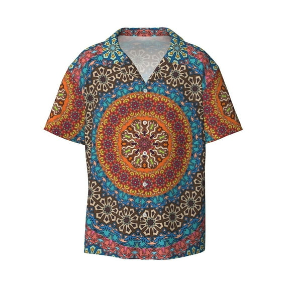 Disketp Men's Hawaiian Mandala Print Shirts Button Down Holiday Beach Shirts-Small