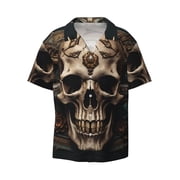 GLUDEAR Men's Camouflage Skull Print Hawaiian Shirt | Short Sleeve Button Down | Regular Fit
