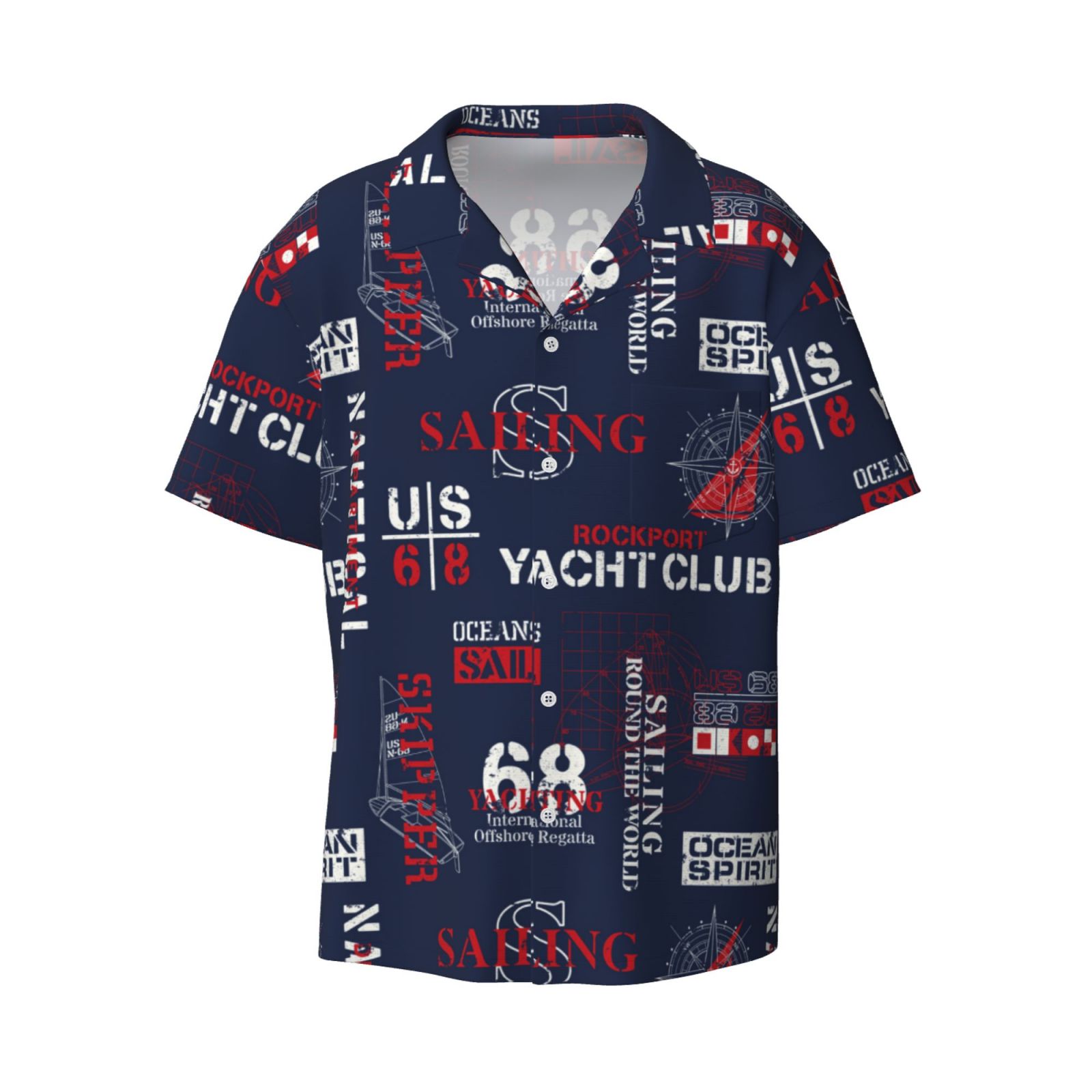 Disketp Men's Hawaiian Nautical Style Sailboat Print Shirts Button Down