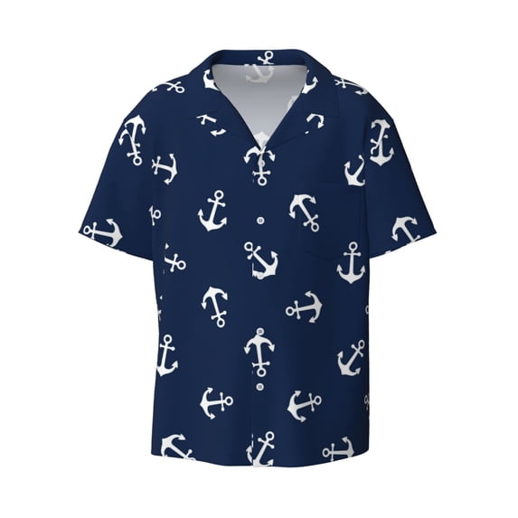 Disketp Men's Hawaiian Nautical Themed Simple Anchors Print Shirts Button Down Holiday Beach Shirts-Large
