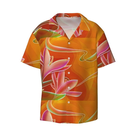Disketp Men's Hawaiian Orange Flower Psychedelic Print Shirts Button Down Holiday Beach Shirts-Medium