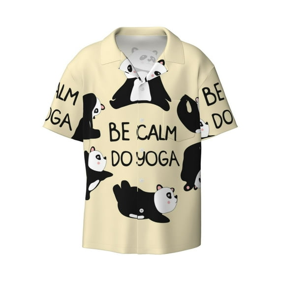 Disketp Men's Hawaiian Panda Doing Yoga Print Shirts Button Down Holiday Beach Shirts-Small