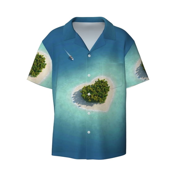 Disketp Men's Hawaiian Paradise Island Print Shirts Button Down Holiday Beach Shirts-XX-Large