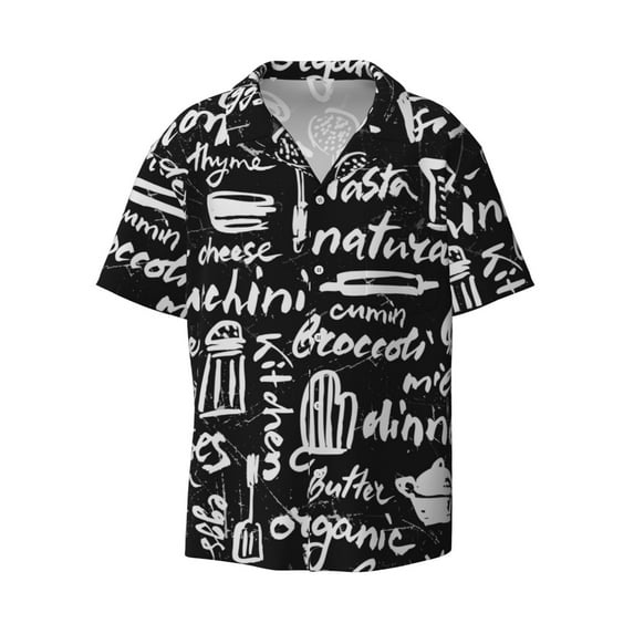 Disketp Men's Hawaiian Pasta Bacon Print Shirts Button Down Holiday Beach Shirts-X-Large