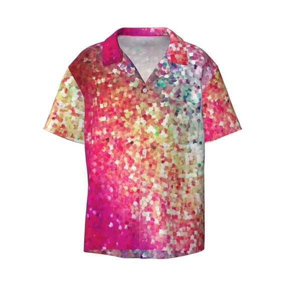 Disketp Men's Hawaiian Purple Sparkling Print Shirts Button Down Holiday Beach Shirts-XX-Large