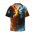 Disketp Men's Hawaiian Red And Blue Fire Skull Warrior Print Shirts