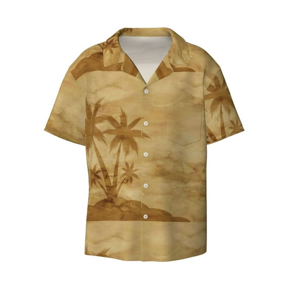 Disketp Men's Hawaiian Retro Palm Tree Print Shirts Button Down Holiday Beach Shirts-XX-Large
