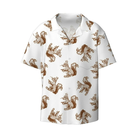 Disketp Men's Hawaiian Retro Squirrel Print Shirts Button Down Holiday Beach Shirts-Large