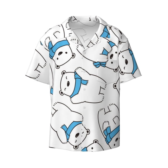 Disketp Men's Hawaiian Scarf Bear Print Shirts Button Down Holiday Beach Shirts-Small