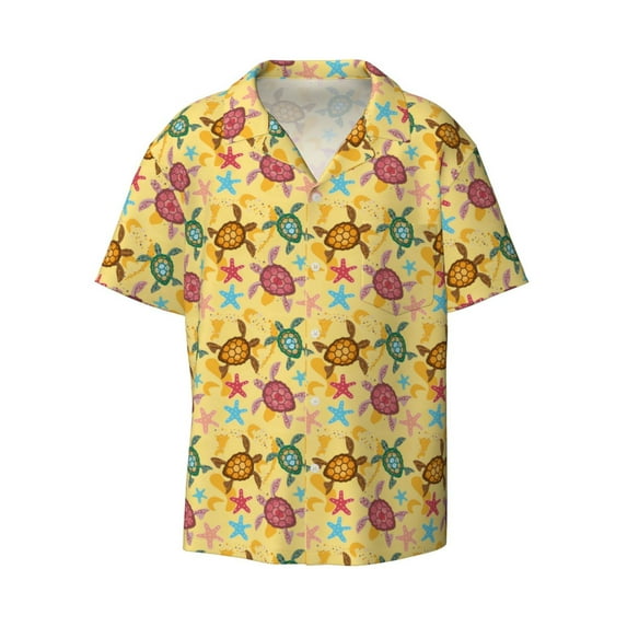 Disketp Men's Hawaiian Sea and Sand Print Shirts Button Down Holiday Beach Shirts-Medium