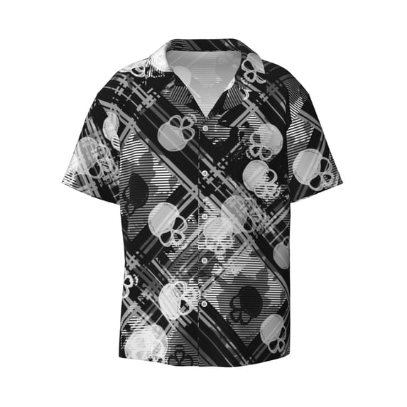 Disketp Men's Hawaiian Seamless Pattern With Skulls Print Shirts Button Down Holiday Beach Shirts-Small