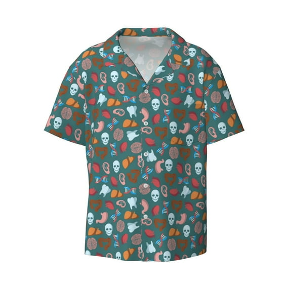 Disketp Men's Hawaiian Skull cute organ Print Shirts Button Down Holiday Beach Shirts-Small