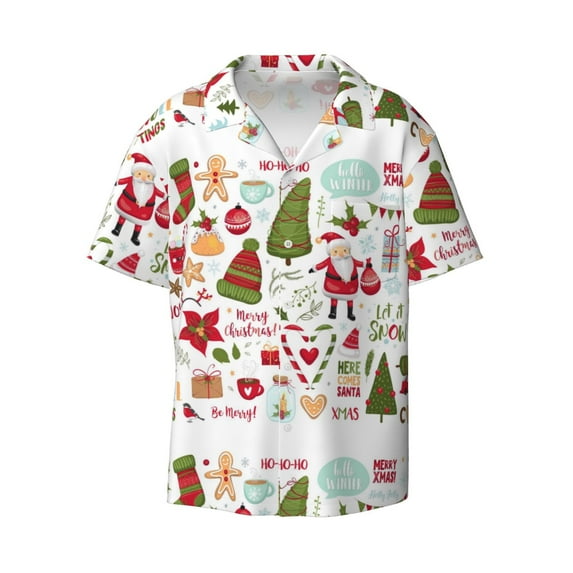 Disketp Men's Hawaiian Snowflakes Santa Print Shirts Button Down Holiday Beach Shirts-4X-Large