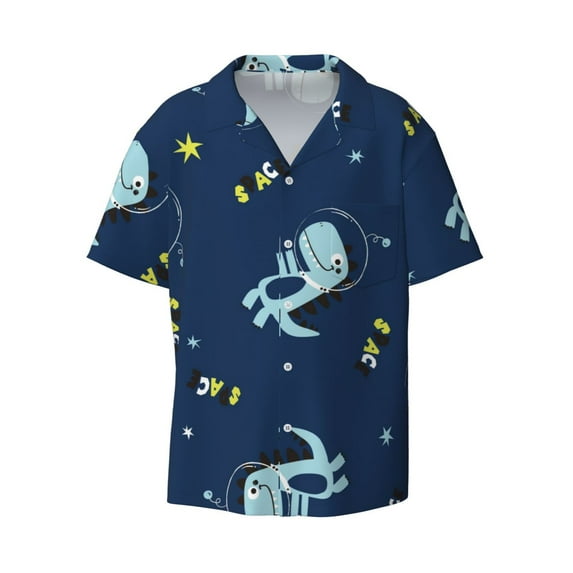 Disketp Men's Hawaiian Space Dinosaur Print Shirts Button Down Holiday Beach Shirts-Small