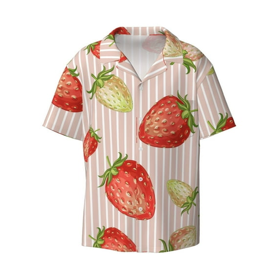 Disketp Men's Hawaiian Strawberries Print Shirts Button Down Holiday Beach Shirts-Small