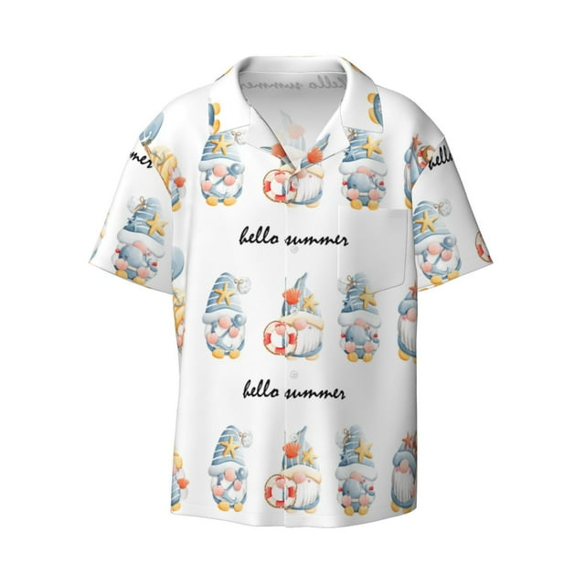 Disketp Men's Hawaiian Summer Gnome Print Shirts Button Down Holiday Beach Shirts-X-Large