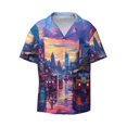 Disketp Men's Hawaiian Taxi Colorful Town Print Shirts Button Down