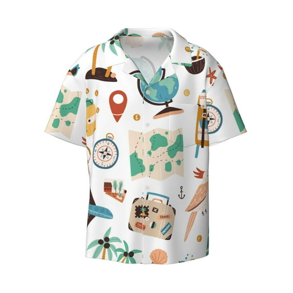 Disketp Men's Hawaiian Travel1 Print Shirts Button Down Holiday Beach Shirts-Large
