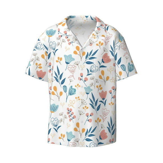 Disketp Men's Hawaiian Tulips Flowers Print Shirts Button Down Holiday Beach Shirts-Medium