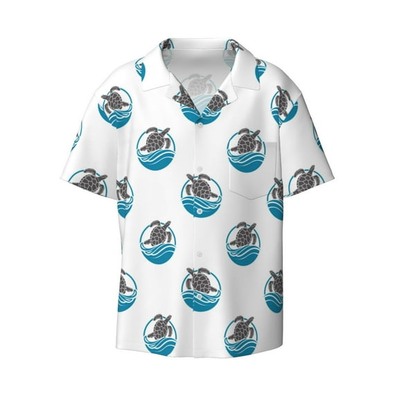 Disketp Men's Hawaiian Turtle Print Shirts Button Down Holiday Beach Shirts-Medium