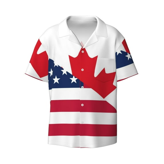 Disketp Men's Hawaiian USA Canada Flag Print Shirts Button Down Holiday Beach Shirts-Medium
